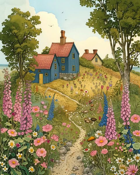 Dessin d'une maison d'été suédoise par Dakota Wall Art