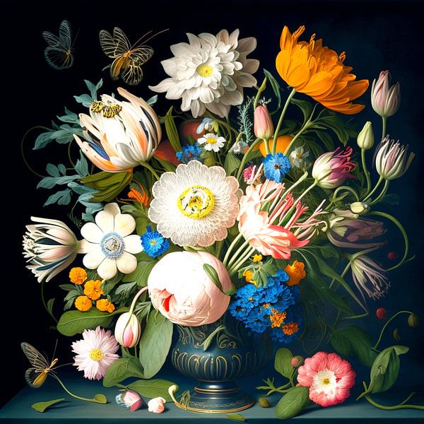 Still Life Flowers Vase Netherlands Baroque Elegance by gm_designs