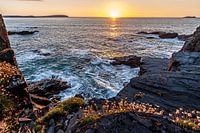 Dark rocky coast England rugged seawater sunset