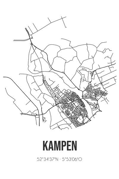 Kampen (Overijssel) | Carte | Noir et blanc par Affiches de lieux