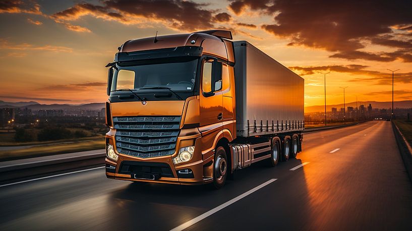 Truck at Sunset Logistics Import Export Freight Truck Background by Animaflora PicsStock