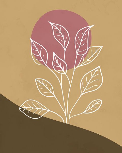 Abstrakte Landschaft mit einer weinroten Sonne von Tanja Udelhofen