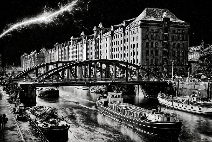 Warehouse district at night by Frank Heinz