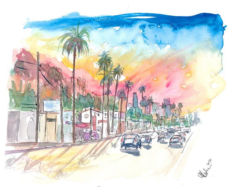 Sunset Blvd Los Angeles rainbow sunset by Markus Bleichner