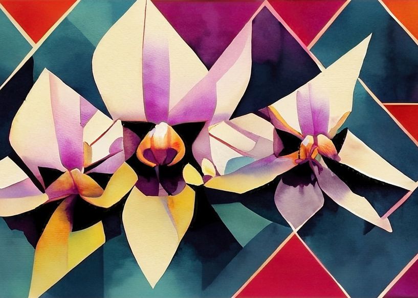 Kubistisches Orchideen Trio - Art Deco 1920 von Wolfsee