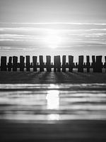 Sonnenuntergang Zoutelande Schwarz und Weiß (vertikal)