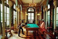 Indisches Paar spielt Billard im Palacio Portales, Cochabamba, Bolivien