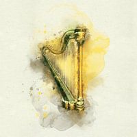 Klassische Harfe in goldener Aquarellfarbe