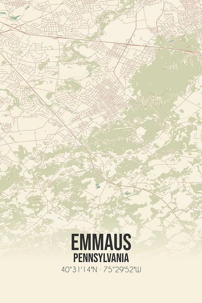 Carte d'époque d'Emmaus (Pennsylvanie), USA. par Affiches de lieux