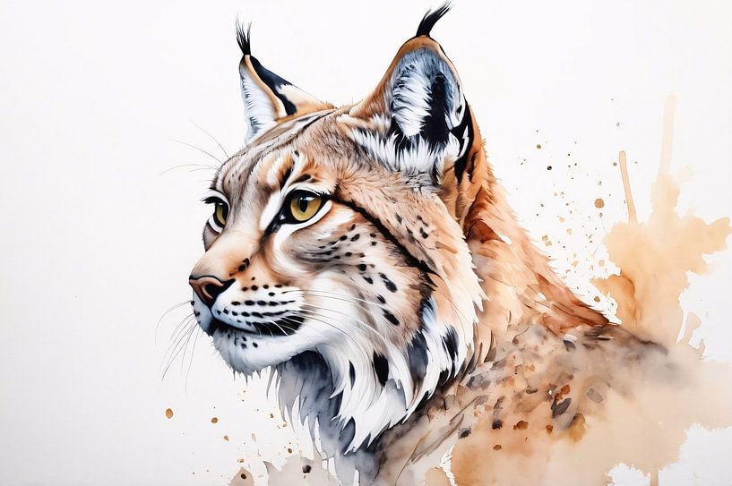 Aquarelle de lynx avec taches dynamiques par Art & Soul Creations