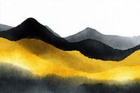 Abstract Minimalist Gold and Black Mountain Landscape