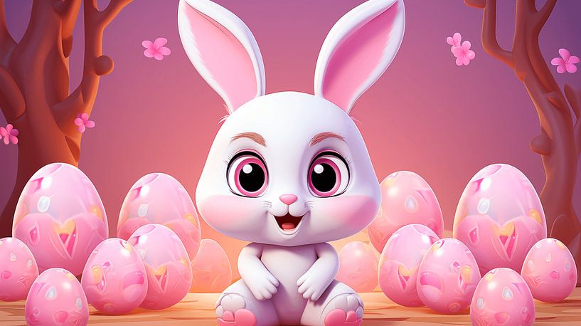 Pink Easter bunny with pink Easter eggs, illustration art design by Animaflora PicsStock