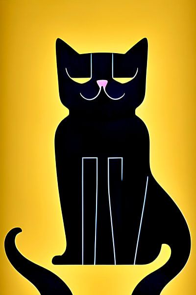 Black cat with gold yellow background - Art Deco Style illustration by Lily van Riemsdijk - Art Prints with Color