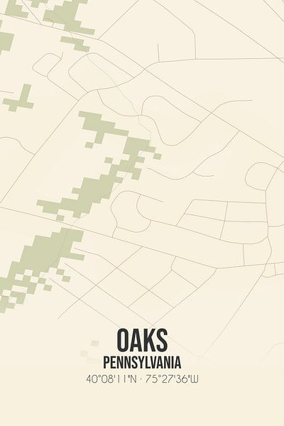 Carte ancienne de Oaks (Pennsylvanie), USA. par Affiches de lieux
