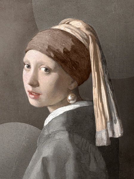 Mädchen mit Perlenohrring - Beige - Abstrakt von JunoArt