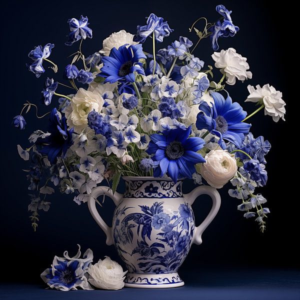 Blumen in Delfter Porzellanvase blau von TheXclusive Art