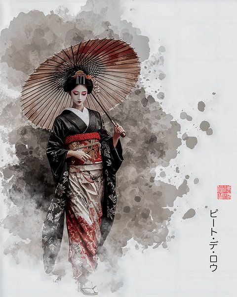 Geisha avec parasol par Peet de Rouw