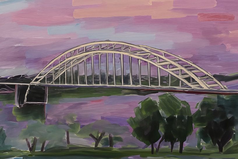 Schilderij Waalbrug te Nijmegen van Anton de Zeeuw