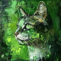 Katze Portrait grün Malerei Impressionismus Textur Tiefe