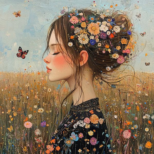 Blumenfeld | Blumenfrau von Blickfänger Gemälde