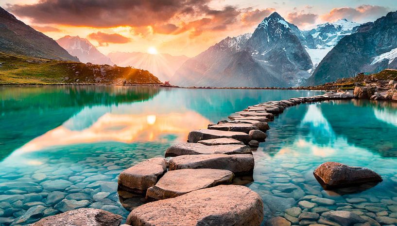 Lac avec montagnes et pierres loin par Mustafa Kurnaz