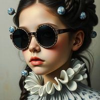 Portrait d'une jeune fille en bleu delft de style moderne.