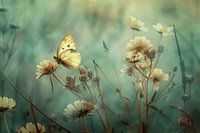 Papillon jaune dans un champ de fleurs - Œuvre d'art sereine