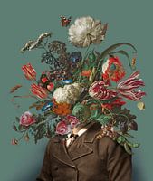 Porträt eines Mannes mit einem Blumenstrauss (grün-grau / rechteckig)