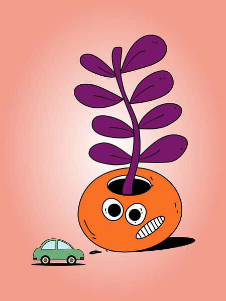Cartoon Plant Pot with Car by Kelly R Hayes