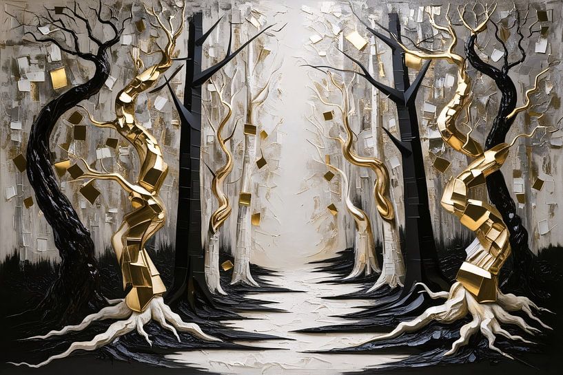 Goldene Bäume in abstraktem Kunstwerk von Art & Soul Creations