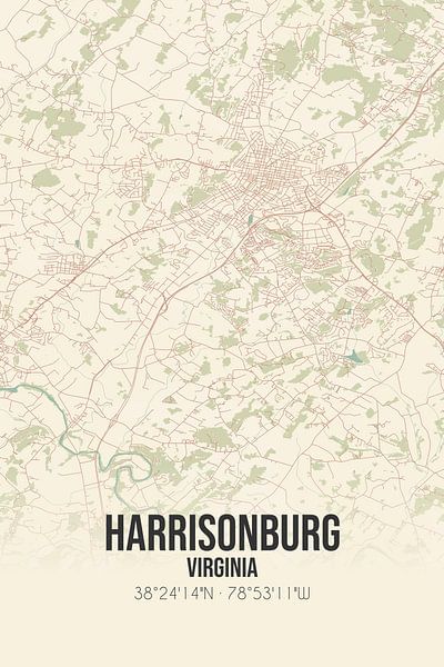 Carte ancienne de Harrisonburg (Virginie), Etats-Unis. par Affiches de lieux