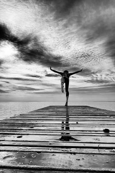 Ein Schwimmer springt von einem Steg von Sander de Vries