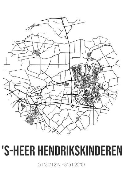 's-Heer Hendrikskinderen (Zeeland) | Karte | Schwarz und Weiß von Ortsdrucke