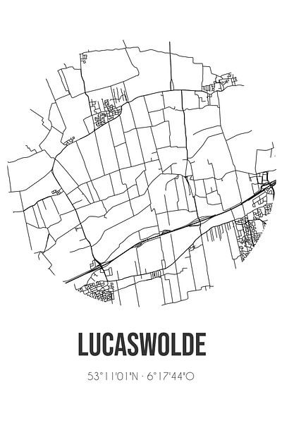 Lucaswolde (Groningen) | Map | Black and white by Prints of Place