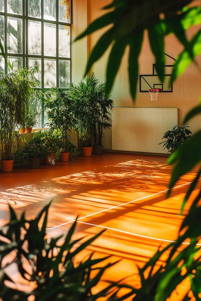 Innenraum eines Basketballfeldes mit Pflanzen von Poster Art Shop