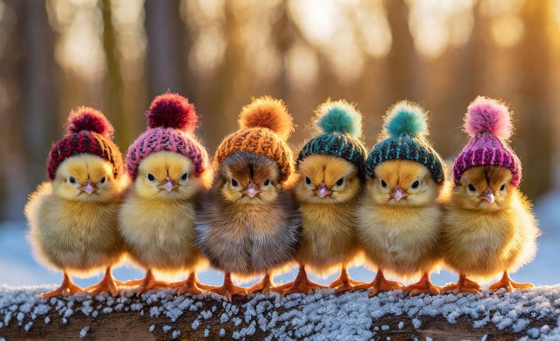 Kleine Küken mit Wollmützen von Ans Bastiaanssen