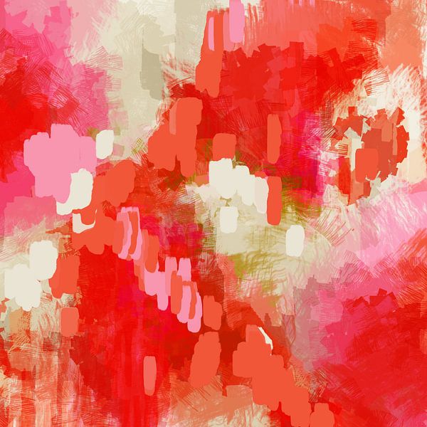 Couleurs joyeuses. Art abstrait moderne en rose, rouge et blanc. par Dina Dankers
