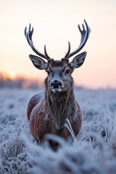 Hirsche im verschneiten Feld von Imperial Art House