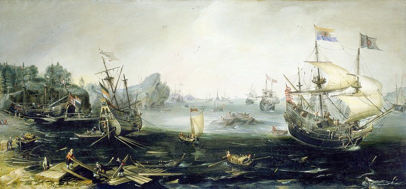 Des navires néerlandais chargent du bois dans un port du nord, Andries van Eertvelt par Des maîtres magistraux