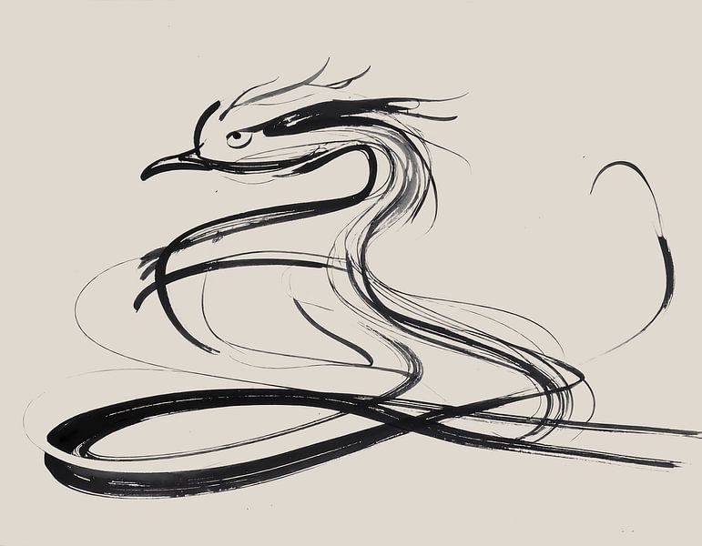 Minimal art - abstract artwork with black lines on beige background - phoenix by Emiel de Lange