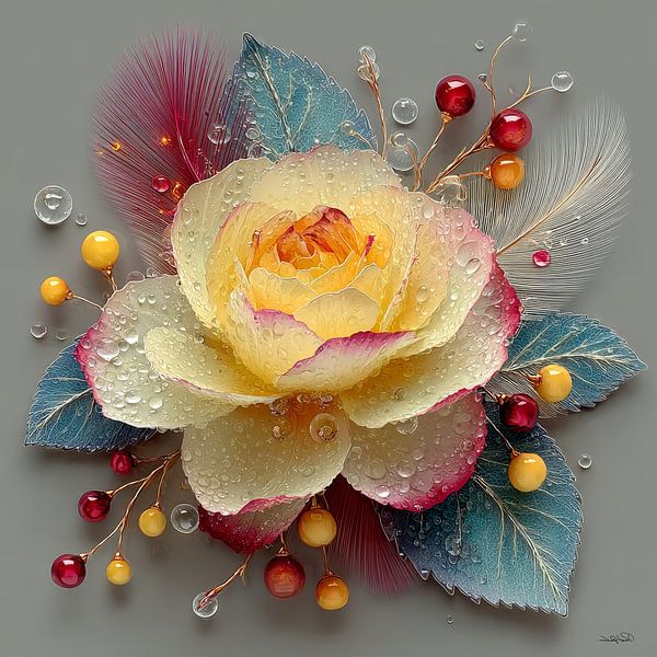 gelbe Blume mit Wasser und Zuckerguss von Gelissen Artworks