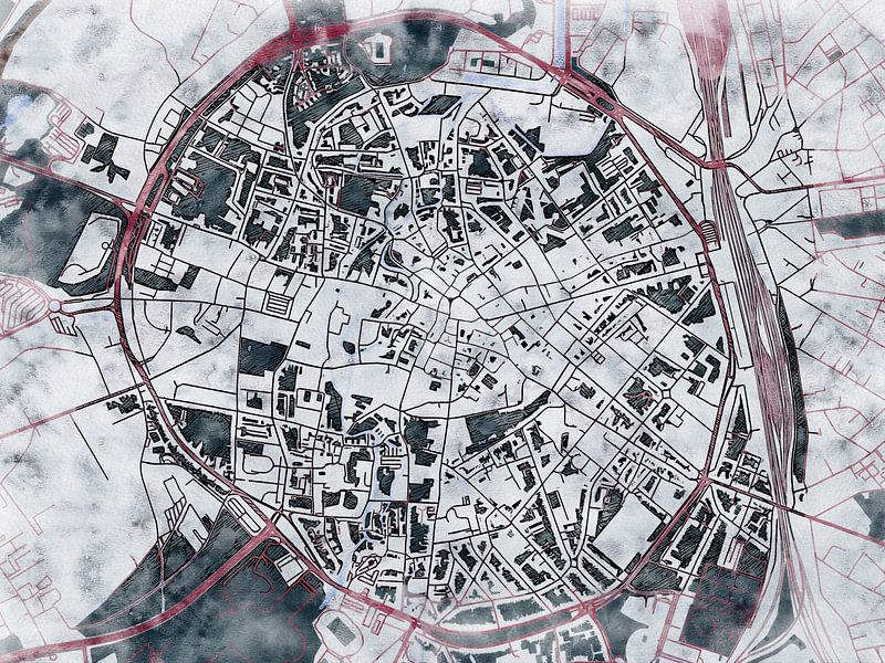 Carte de Leuven centrum avec le style 'White Winter' par Maporia