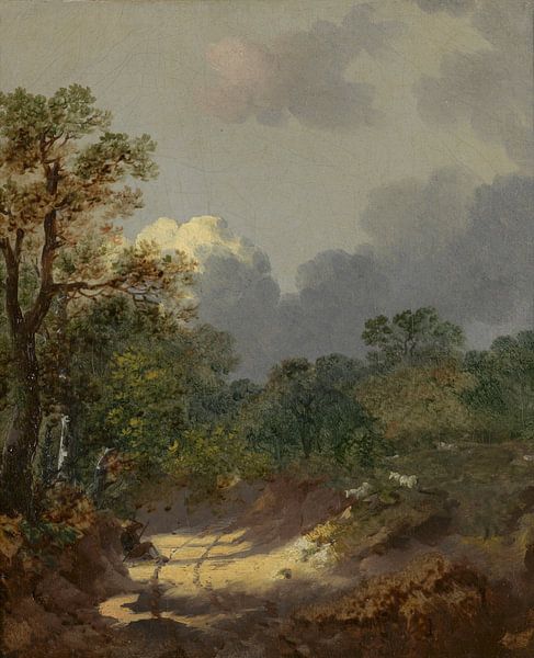 Paysage boisé avec un berger se reposant sur un chemin ensoleillé et des moutons, Thomas Gainsboroug par Des maîtres magistraux
