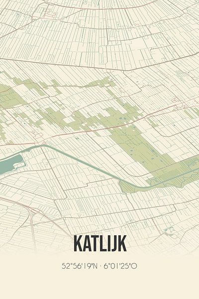 Vieille carte de Katlijk (Fryslan) par Affiches de lieux