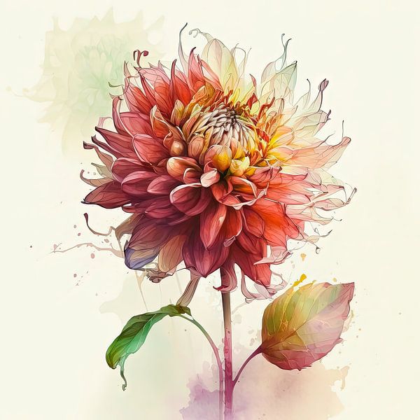 Aquarell Dahlie Blume von Vlindertuin-Art