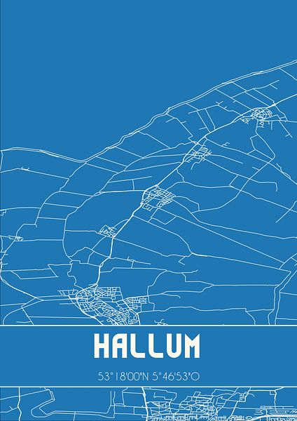 Blueprint | Carte | Hallum (Fryslan) par Affiches de lieux