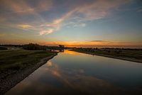 Coucher de soleil depuis le vieux pont ferroviaire de Deventer