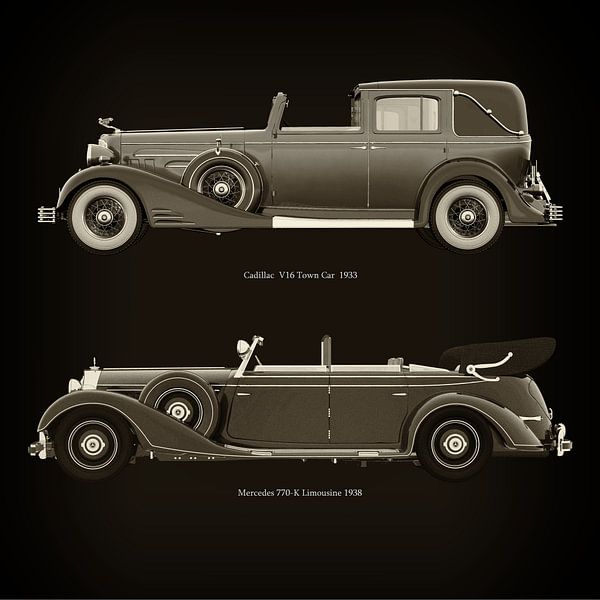 Cadillac V16 Town Car 1933 and Mercedes 770-K Limousine 1938 by Jan Keteleer