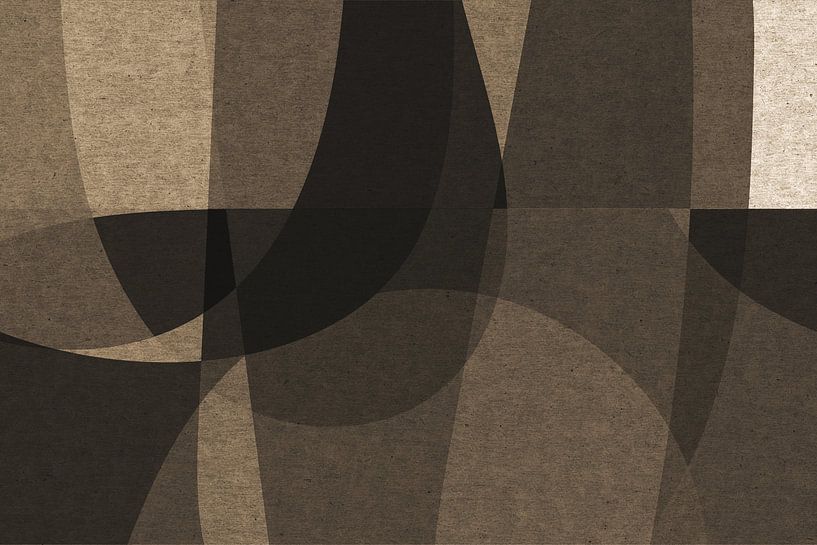Abstrakte organische Formen und Linien. Geometrische Kunst im Retro-Stil in Braun und Beige V von Dina Dankers