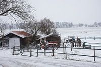 Traktor im Polder, Schneelandschaft